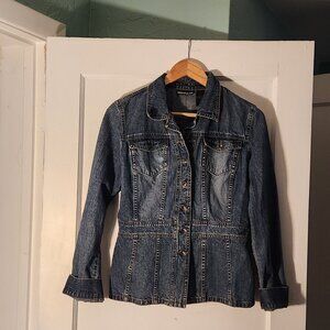 Vintage DKNY Jeans Denim Jacket Medium Y2K Mid Blue Peplum Trucker Womens
